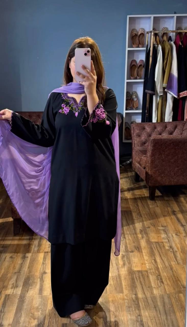 Fabulous Black Color Heavy Rayon Silk With Embroidery Work Salwar Suit