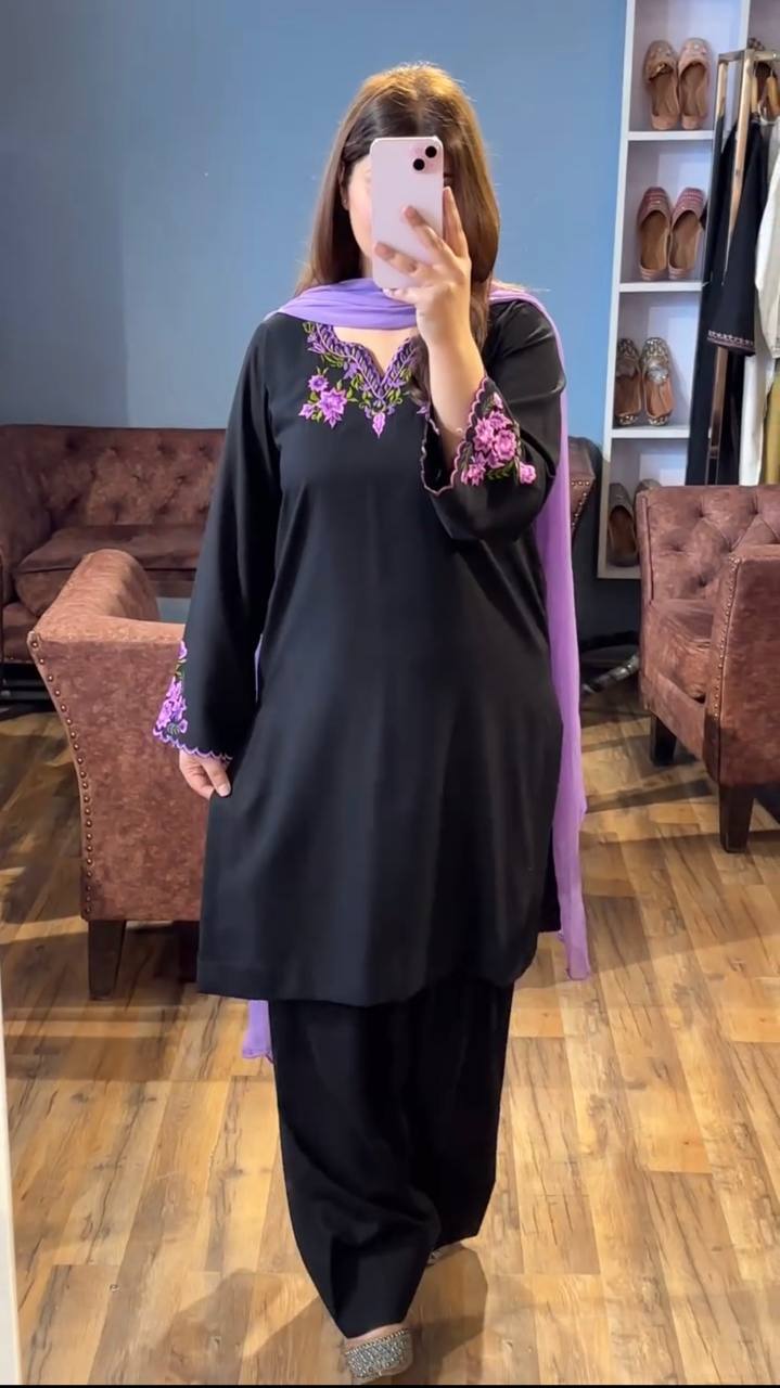 Fabulous Black Color Heavy Rayon Silk With Embroidery Work Salwar Suit