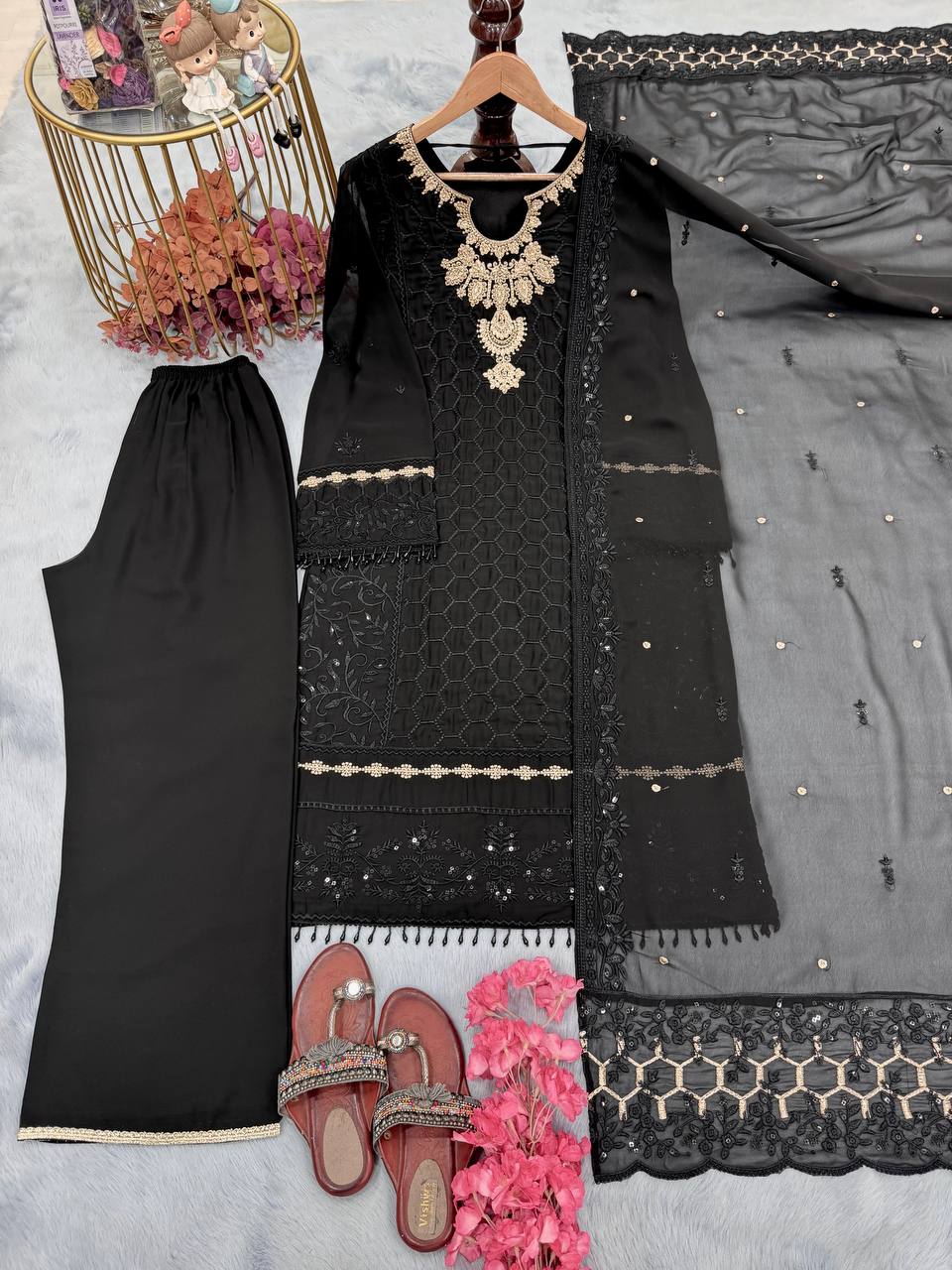 Innovative Black Color Heavy Faux Georgette With Heavy Embroidery Sequence Work Salwar Suit