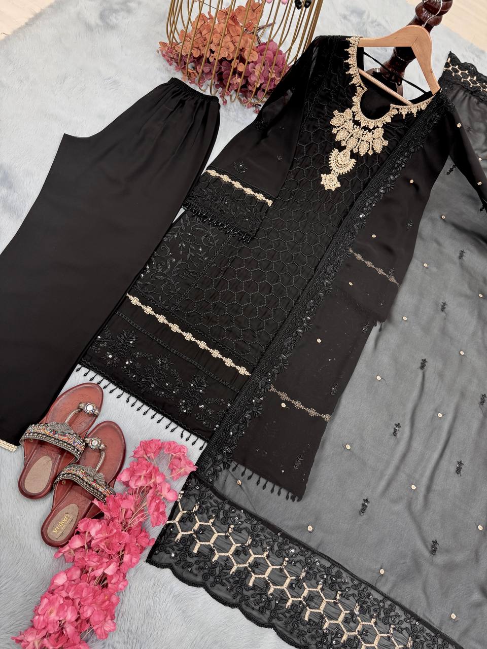 Innovative Black Color Heavy Faux Georgette With Heavy Embroidery Sequence Work Salwar Suit