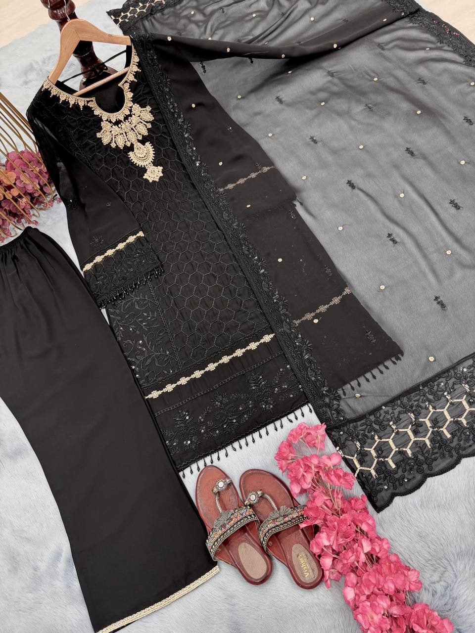 Innovative Black Color Heavy Faux Georgette With Heavy Embroidery Sequence Work Salwar Suit