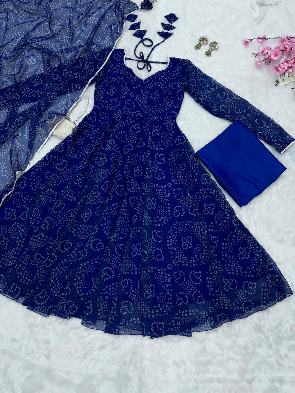 Party Wear Navy Blue Color Pure Georgette Printed Anarkali Gown