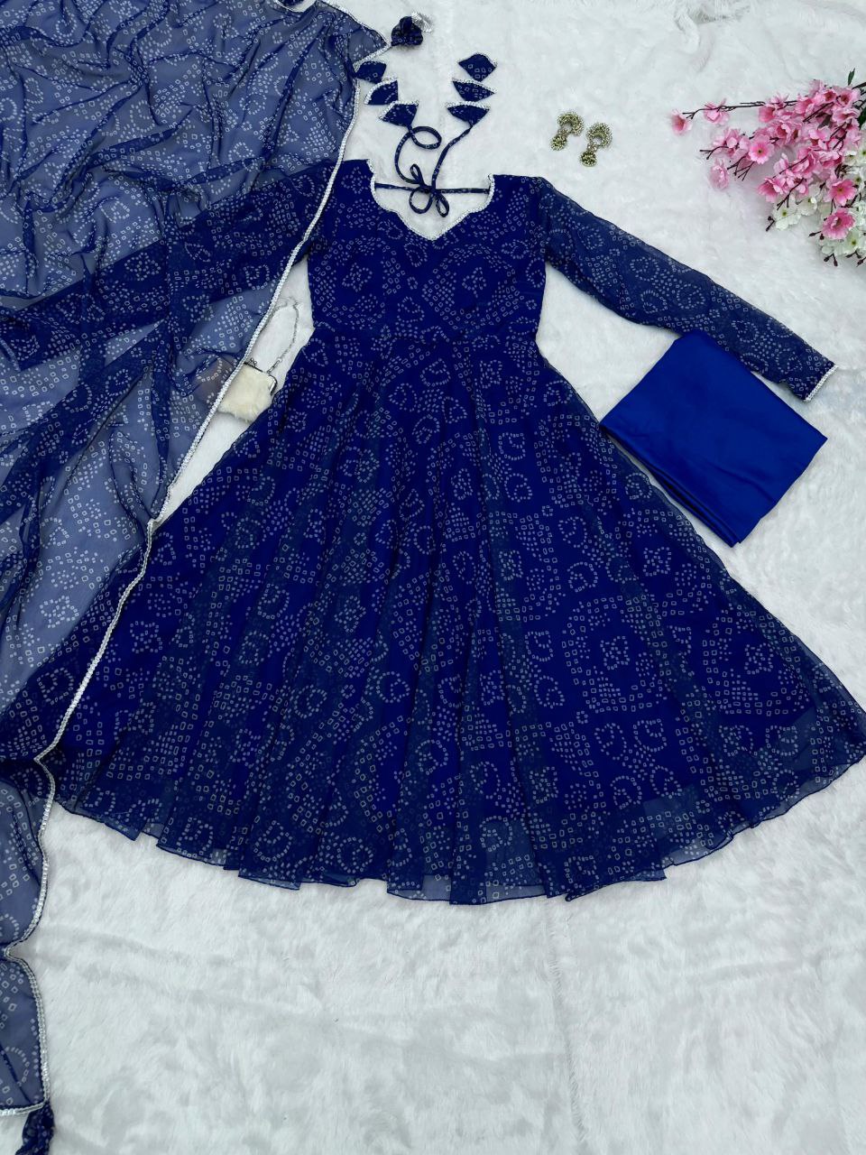 Party Wear Navy Blue Color Pure Georgette Printed Anarkali Gown