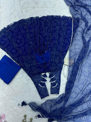 Party Wear Navy Blue Color Pure Georgette Printed Anarkali Gown