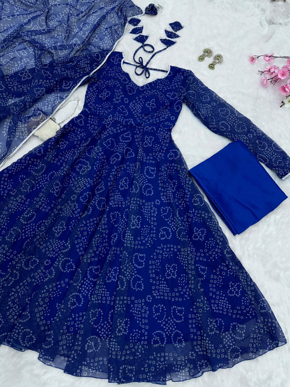 Party Wear Navy Blue Color Pure Georgette Printed Anarkali Gown
