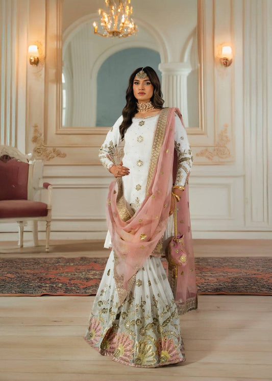 Stunning White Color Heavy Faux Georgette With 5mm Embroidery Sequence Work Designer Sharara Suit