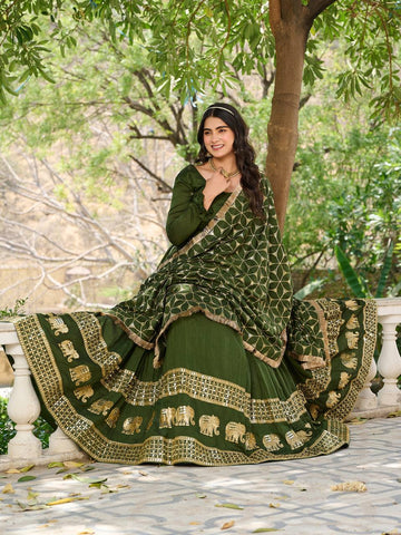 Glorious Green Color Pure Vichitra Silk Sequence Embroidery Work Gown