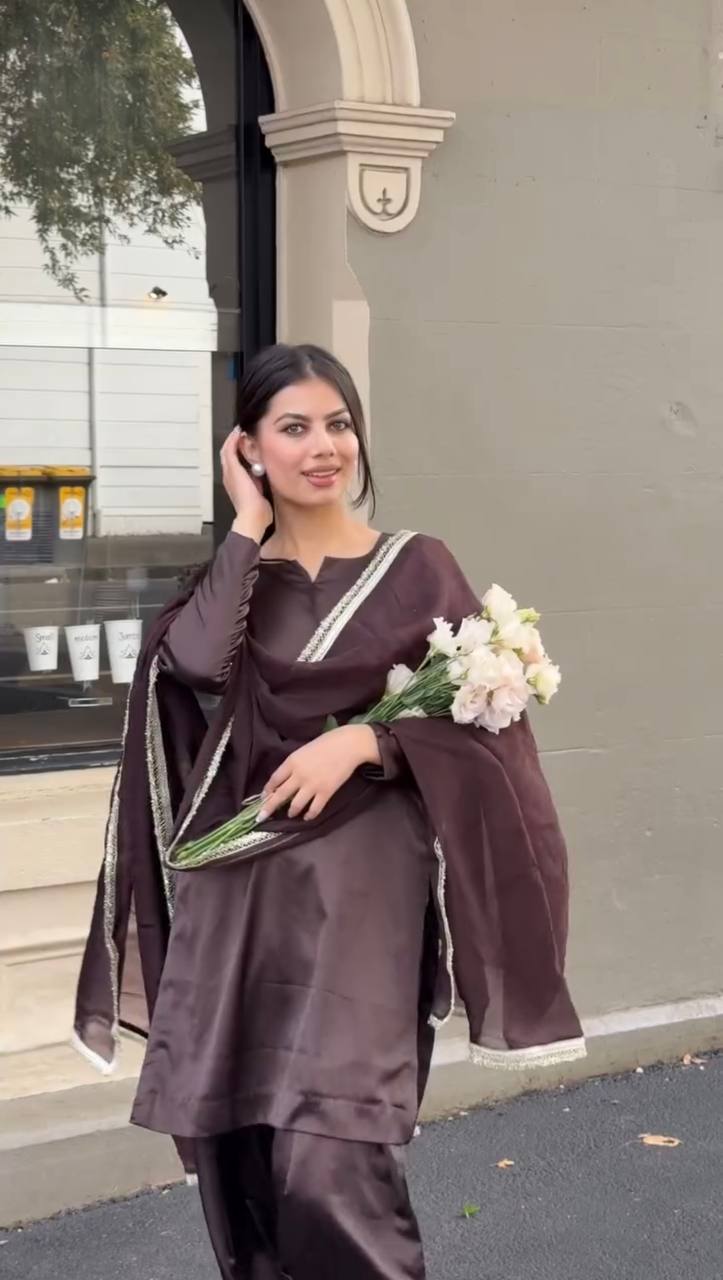 Trending Latest Collection Wine Color Japan Satin Designer Salwar Suit