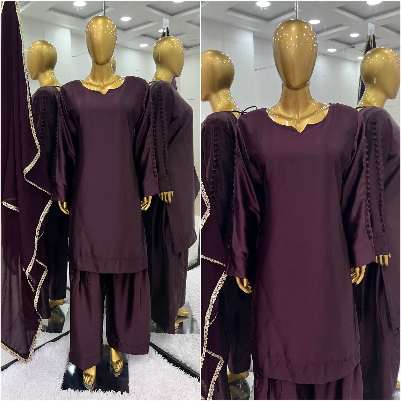Trending Latest Collection Wine Color Japan Satin Designer Salwar Suit