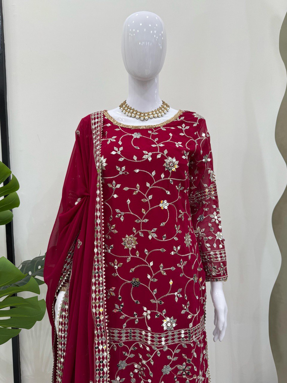 Superhit Maroon Color Faux Georgette And Thread With 9mm Sequence Work Sharara Suit