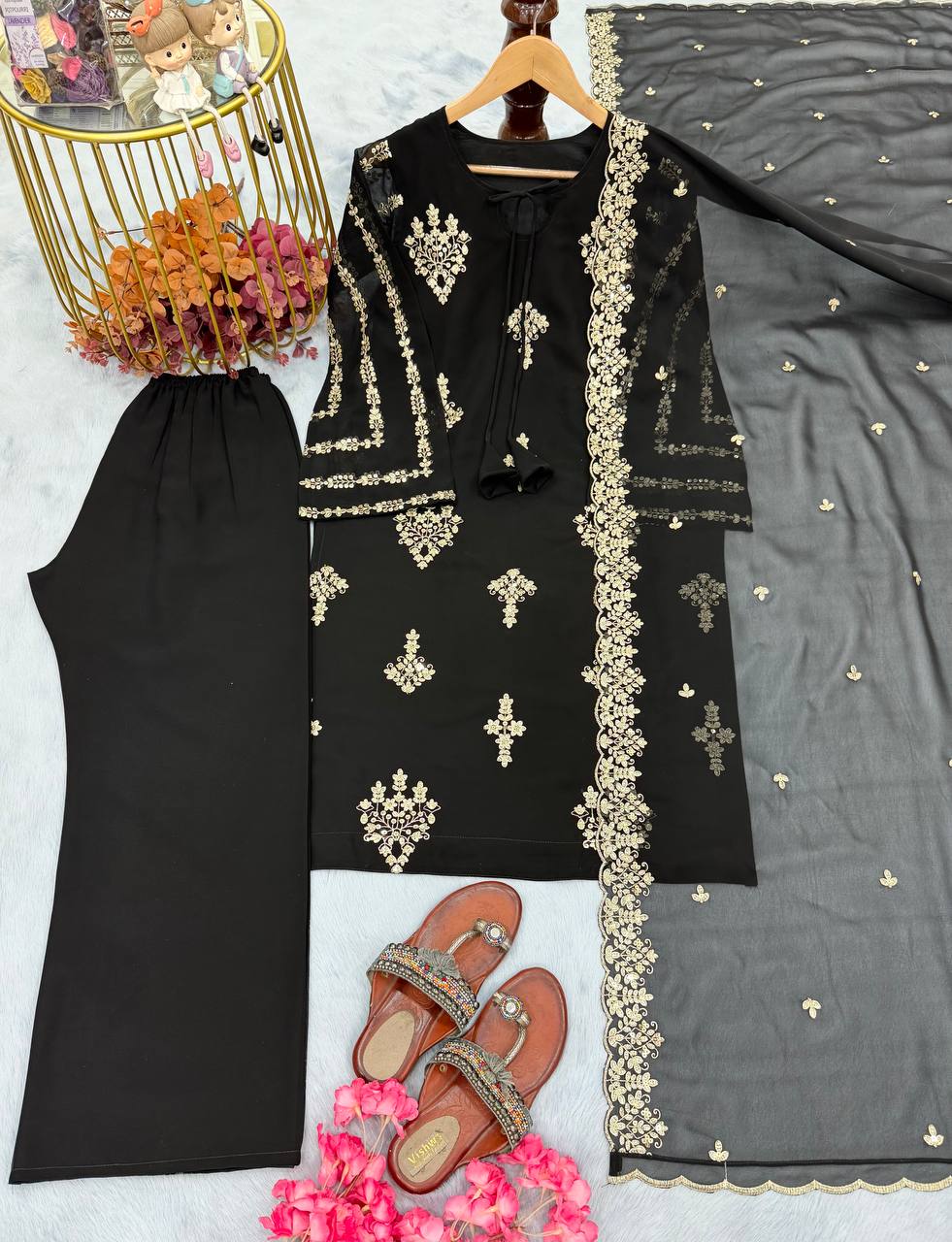 Wedding Wear Black Color Heavy Faux Georgette With Heavy Embroidery Work Salwar Suit