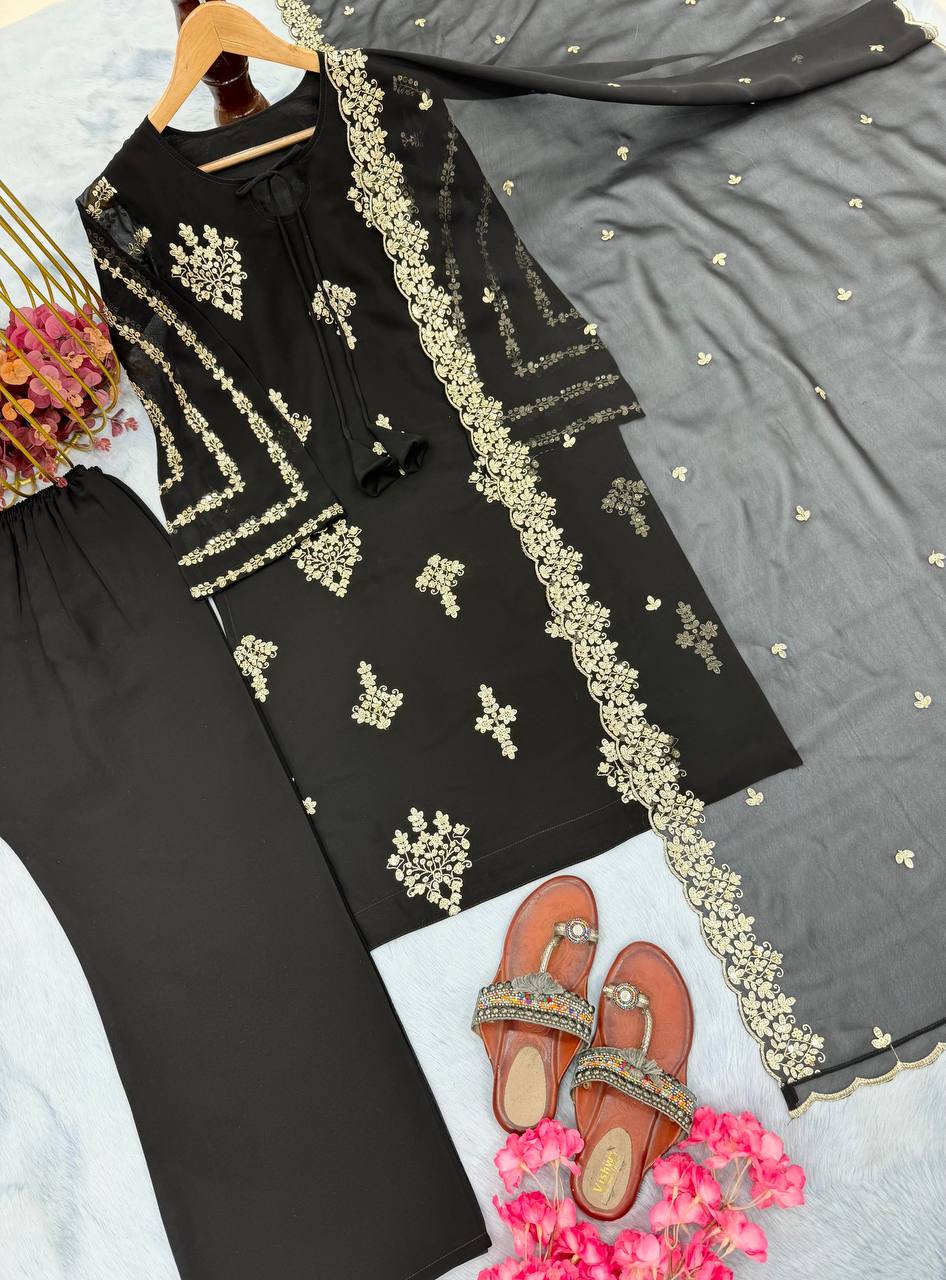 Wedding Wear Black Color Heavy Faux Georgette With Heavy Embroidery Work Salwar Suit