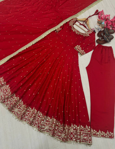 Attractive Maroon Color Heavy Pure Vichitra Silk With Embroidery 5mm Sequence Work Anarkali Gown