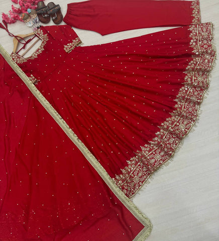 Attractive Maroon Color Heavy Pure Vichitra Silk With Embroidery 5mm Sequence Work Anarkali Gown