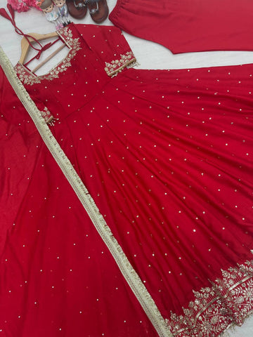 Attractive Maroon Color Heavy Pure Vichitra Silk With Embroidery 5mm Sequence Work Anarkali Gown