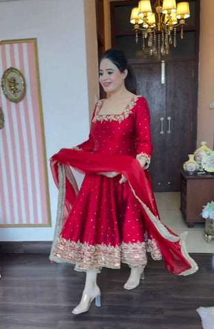 Attractive Maroon Color Heavy Pure Vichitra Silk With Embroidery 5mm Sequence Work Anarkali Gown