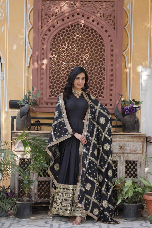 Alluring Black Color Star Georgette With Embroidery Zari Sequins Work Designer Gown