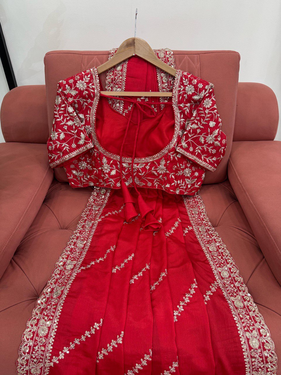 Mesmerizing Red Color Chinon Silk With Thread And Sequence Work Designer Saree