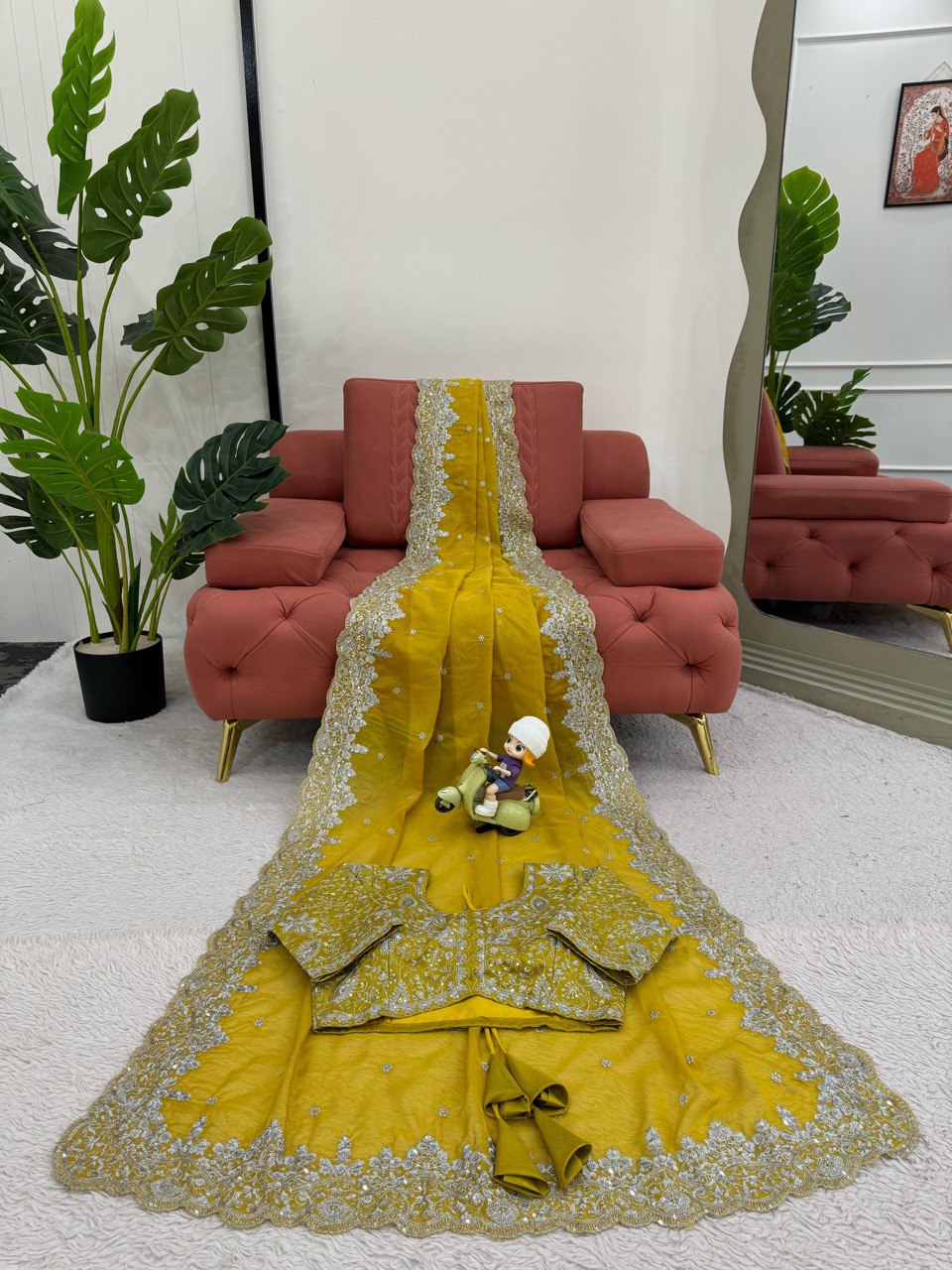 Party Wear Yellow Color Heavy Tabby Silk With Thread And Sequence Work Saree
