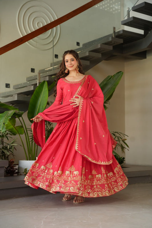 Wedding Wear Light Pink Color Chinon With Embroidery Zari Sequins Work Designer Gown