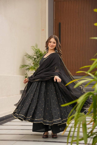 Exclusive Black Color Maslin Fabric Digital Printed Work Anarkali Suit