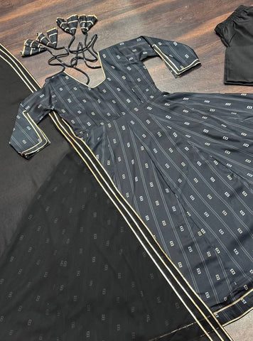 Exclusive Black Color Maslin Fabric Digital Printed Work Anarkali Suit