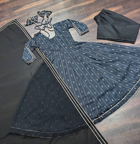 Exclusive Black Color Maslin Fabric Digital Printed Work Anarkali Suit