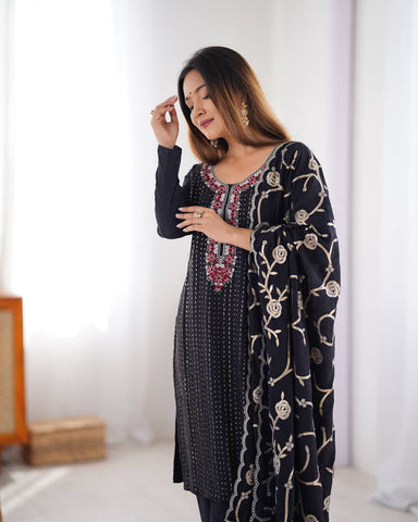Superhit Black Color Chinon Silk Thread With Sequence Work Salwar Suit