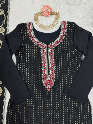 Superhit Black Color Chinon Silk Thread With Sequence Work Salwar Suit
