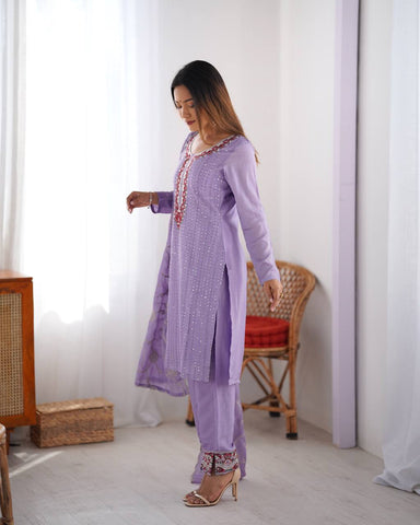 Superhit Lavender Color Chinon Silk Thread With Sequence Work Salwar Suit