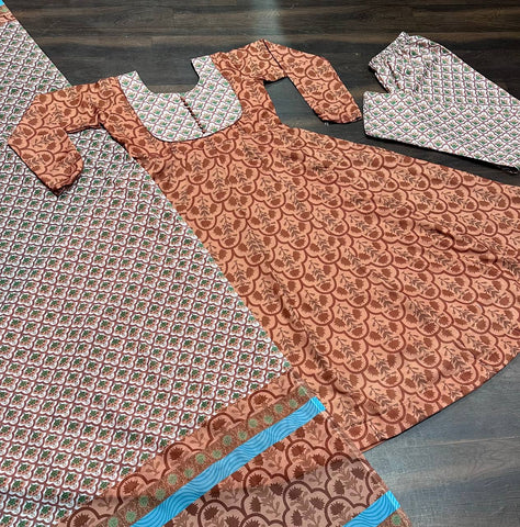 Party Wear Brown Color Maslin Fabric Digital Printed Work Anarkali Suit