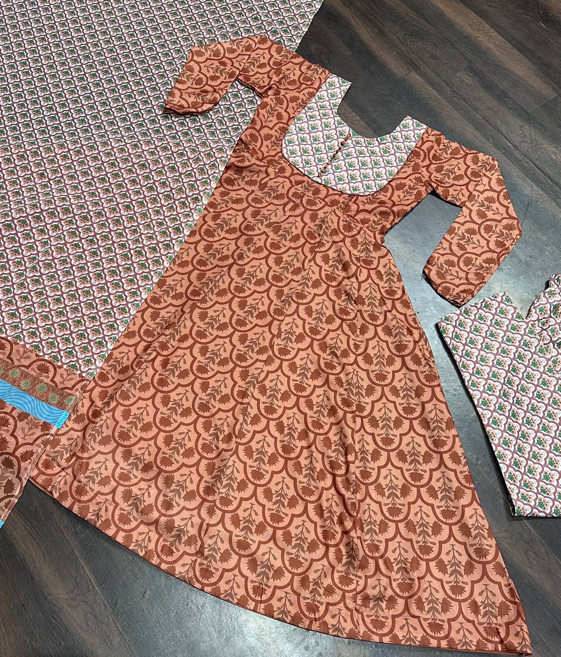 Party Wear Brown Color Maslin Fabric Digital Printed Work Anarkali Suit