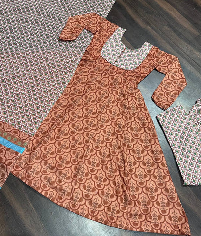 Party Wear Brown Color Maslin Fabric Digital Printed Work Anarkali Suit