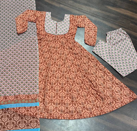 Party Wear Brown Color Maslin Fabric Digital Printed Work Anarkali Suit