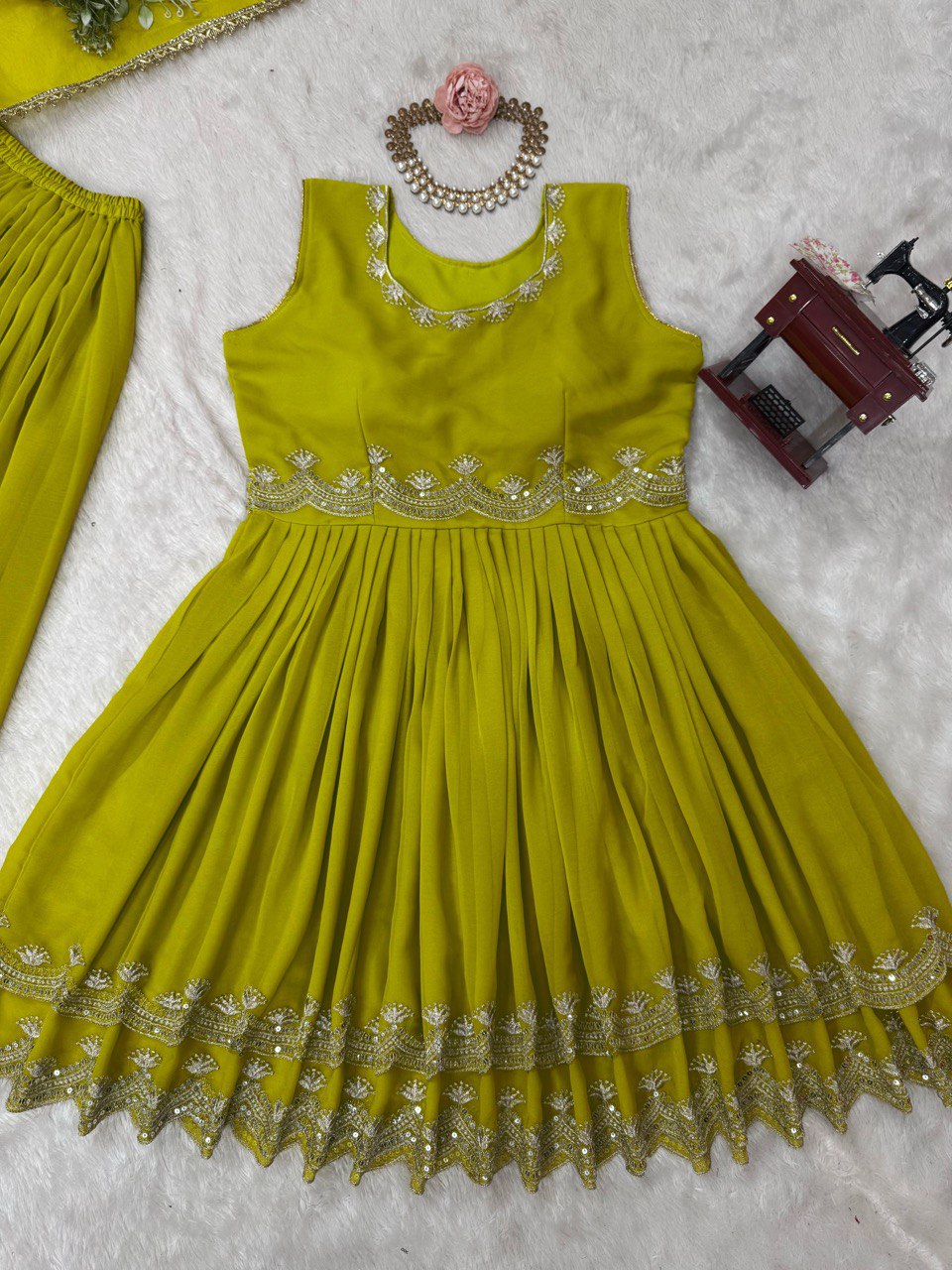 Innovative Green Color Faux Georgette Thread With Sequence Work Palazzo Suit