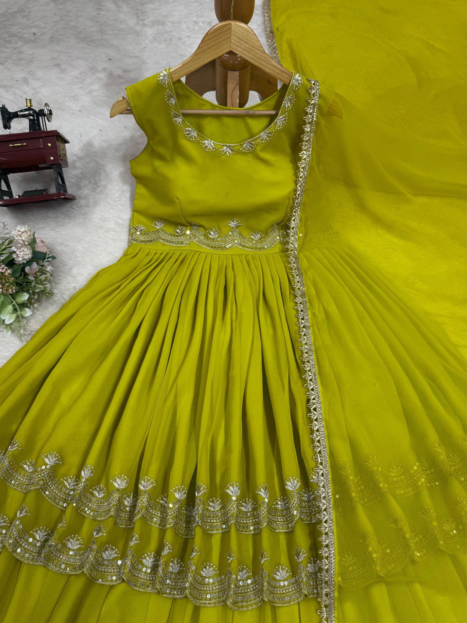 Innovative Green Color Faux Georgette Thread With Sequence Work Palazzo Suit