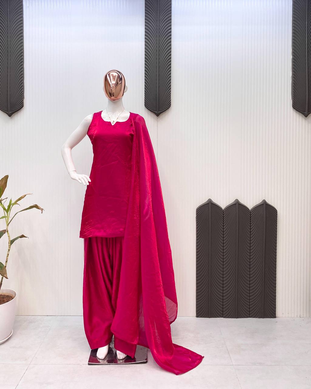 Stylish Pink Color Fendi Silk Designer Salwar Suit