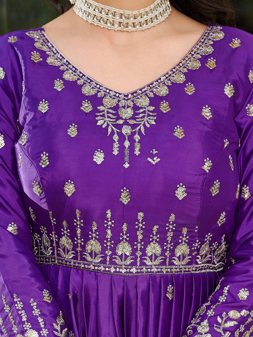 Wedding Wear Purple Color American Silk And Thread With Sequence Work Gown
