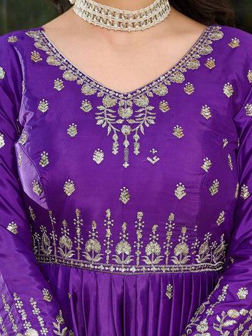 Wedding Wear Purple Color American Silk And Thread With Sequence Work Gown