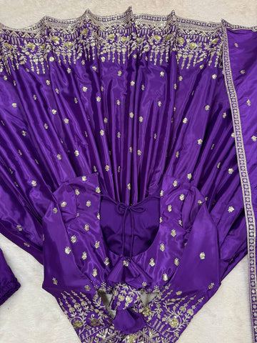 Wedding Wear Purple Color American Silk And Thread With Sequence Work Gown