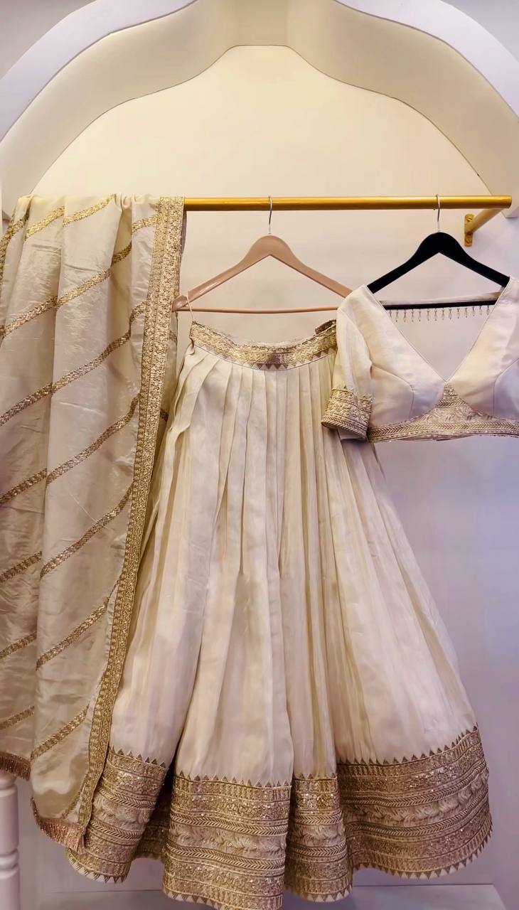 Party Wear Cream Color Heavy Chinon Silk With Heavy Embroidery Sequence Work Designer Lehenga Choli