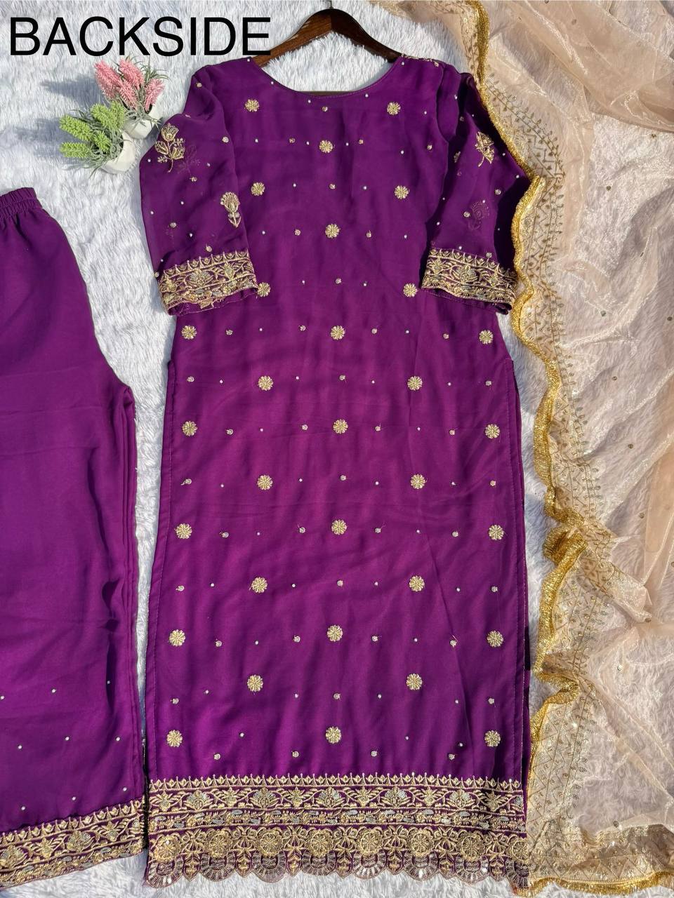 Attractive Purple Color Faux Georgette With Sequence Embroidery Work Salwar Suit