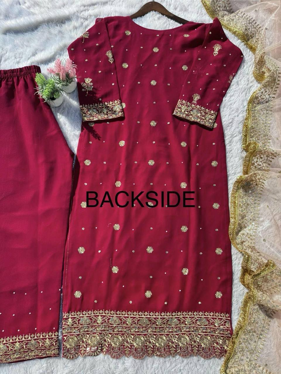 Attractive Maroon Color Faux Georgette With Sequence Embroidery Work Salwar Suit