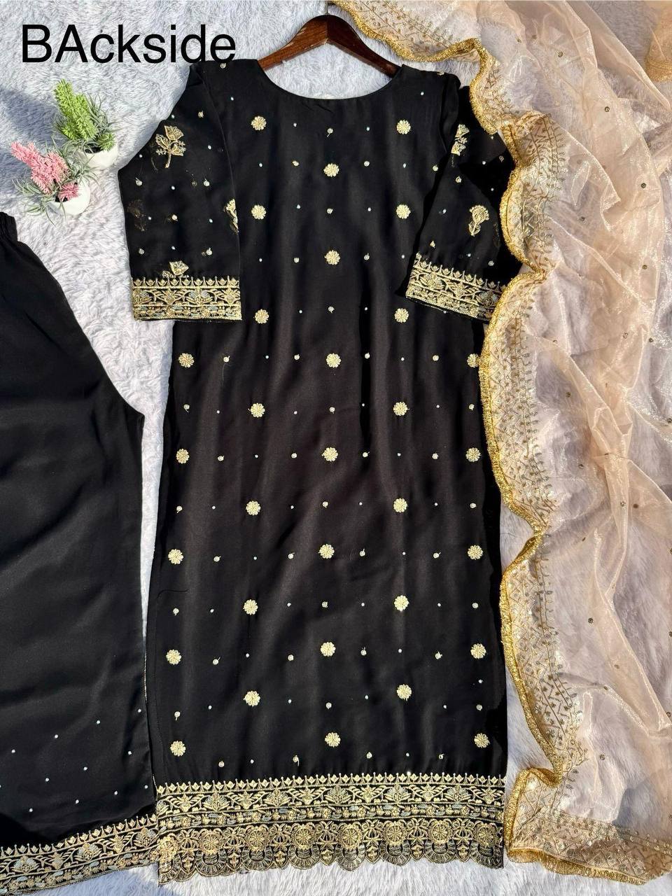 Attractive Black Color Faux Georgette With Sequence Embroidery Work Salwar Suit