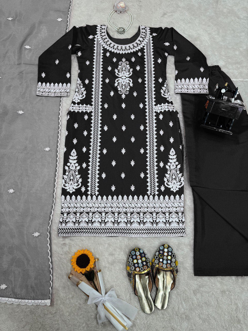 Function Wear Black Color Roman Silk Chine Stitch Silk Beautiful Salwar Suit