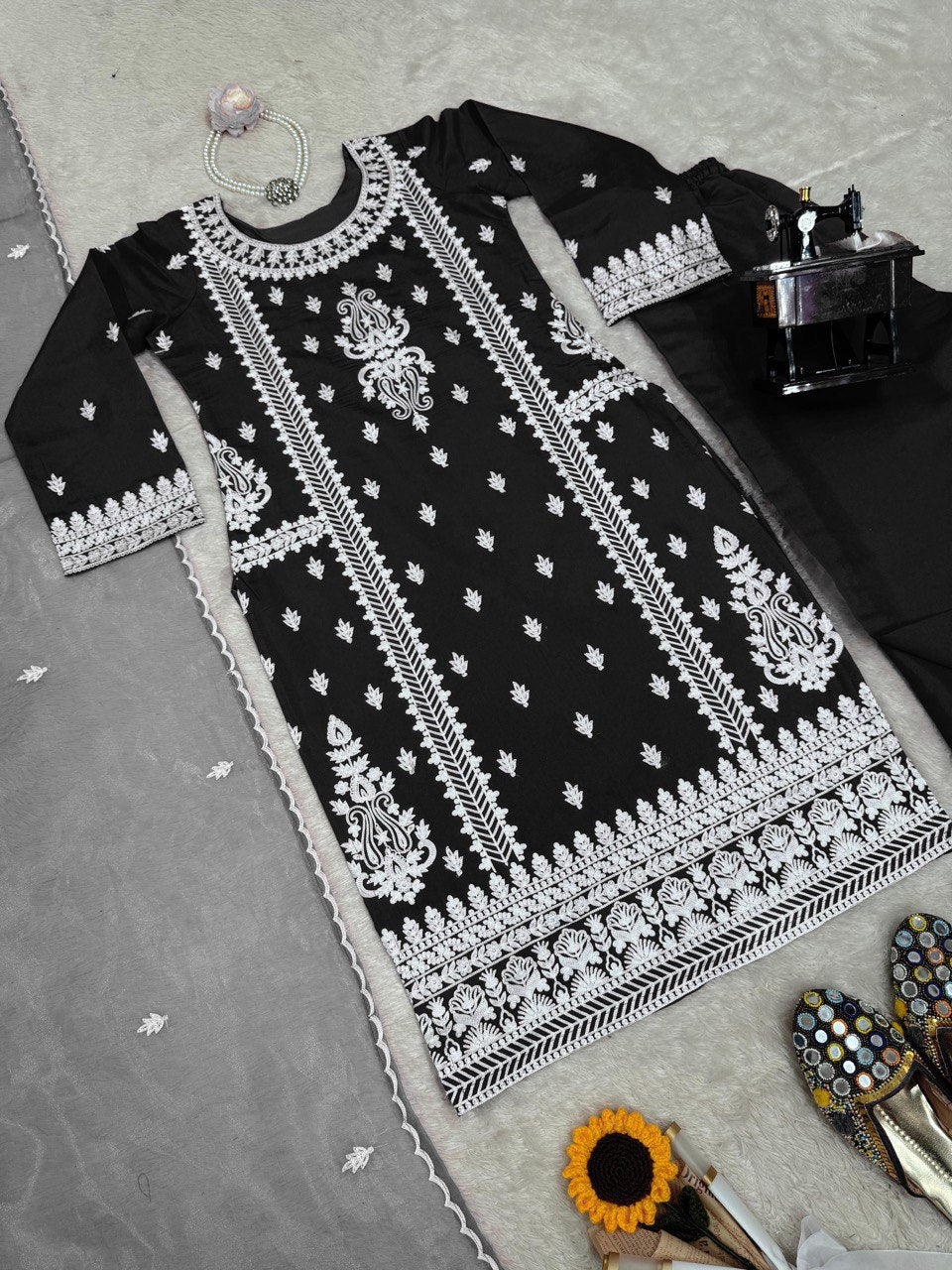 Function Wear Black Color Roman Silk Chine Stitch Silk Beautiful Salwar Suit