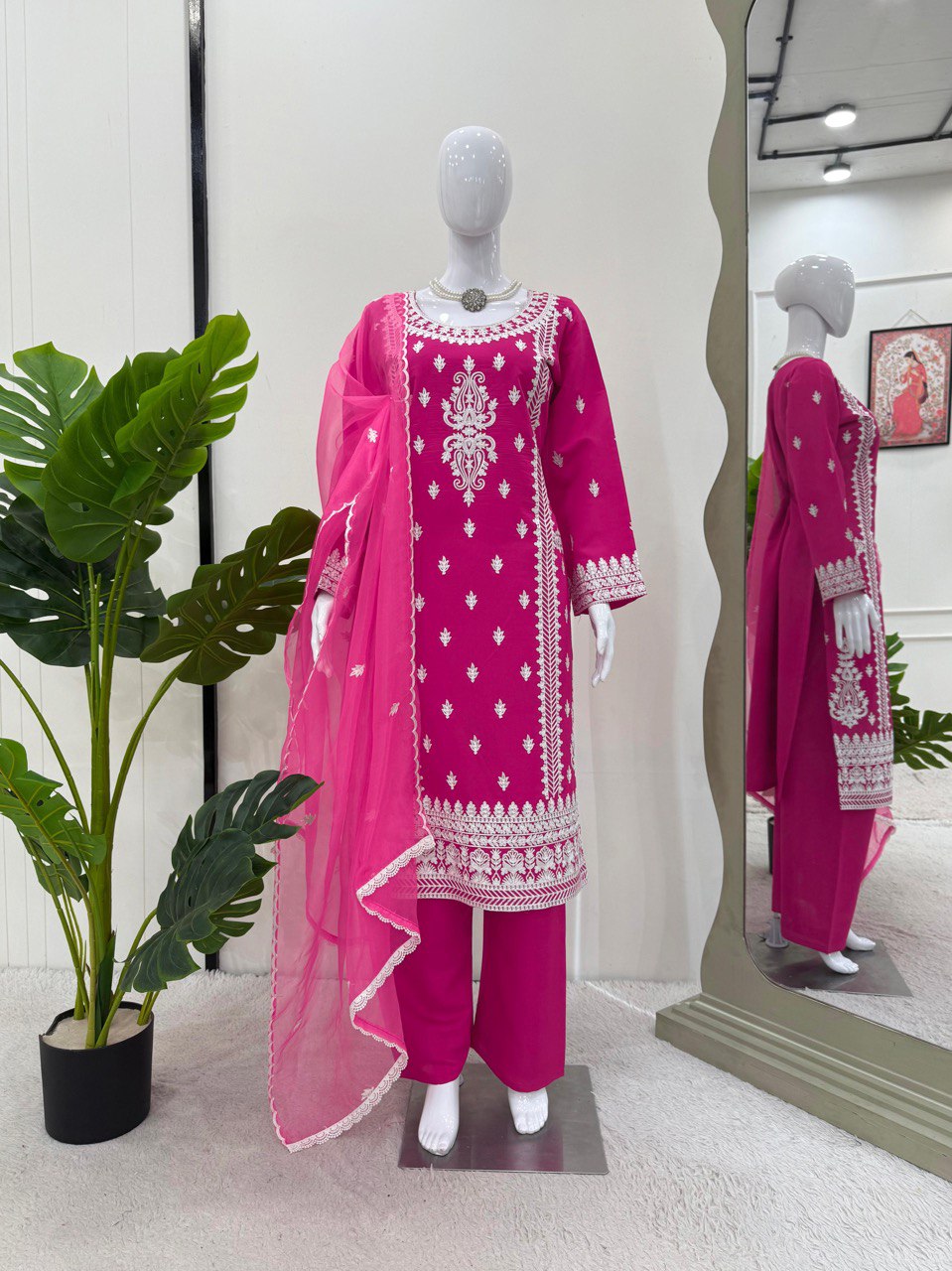Function Wear Pink Color Roman Silk Chine Stitch Silk Beautiful Salwar Suit