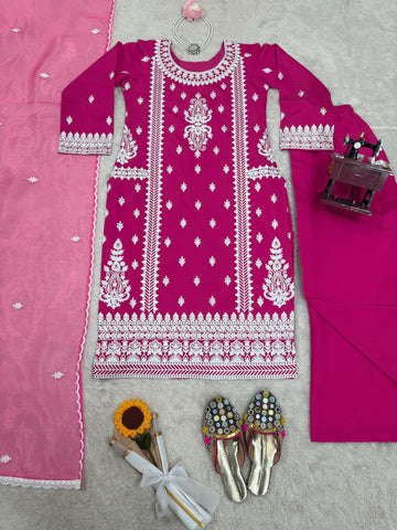 Function Wear Pink Color Roman Silk Chine Stitch Silk Beautiful Salwar Suit