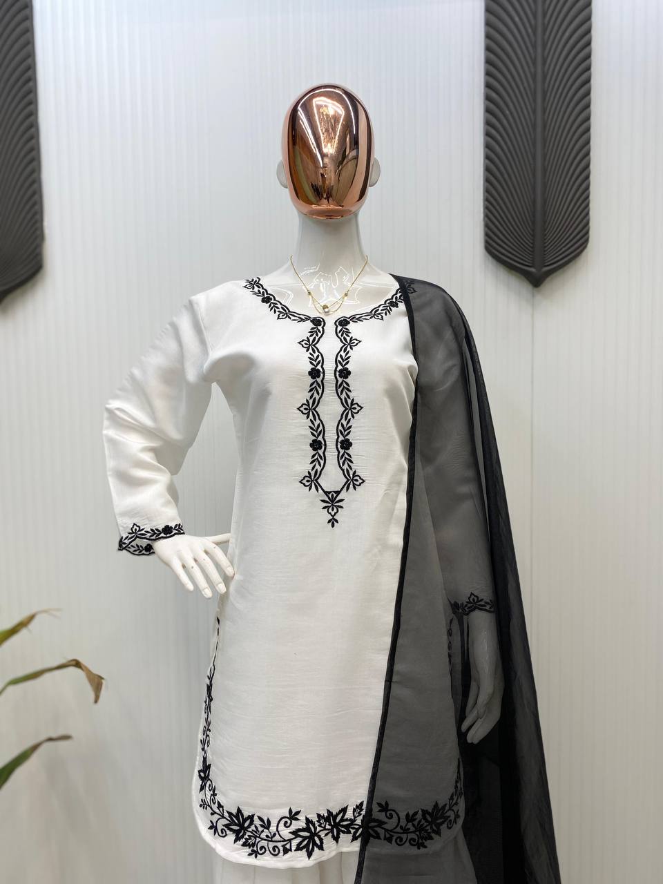Gorgeous White Color Roman Silk With Embroidery Designer Salwar Suit