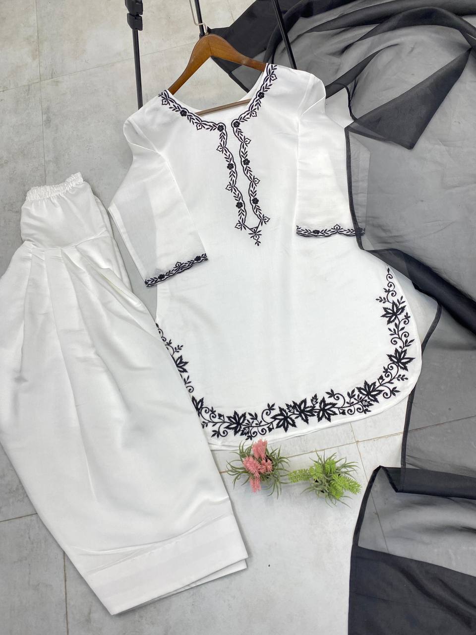 Gorgeous White Color Roman Silk With Embroidery Designer Salwar Suit